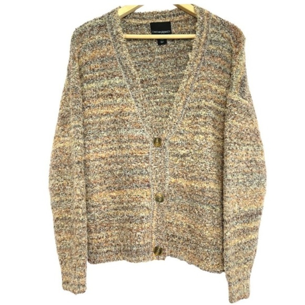 Cynthia Rowley Chunky Cardigan Sweater Womens M‎ Brown Nubby Warm Cozy Neutral